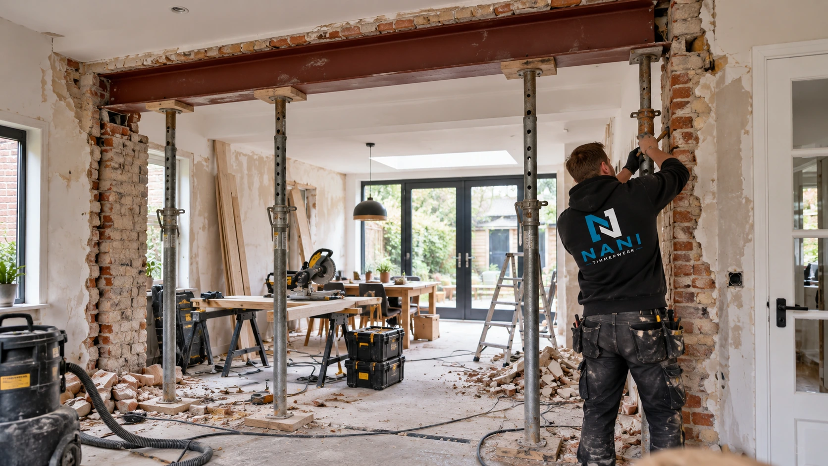 Renovatie van een woning met stalen draagbalk